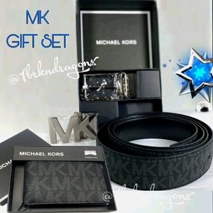 NWT MK 5 in 1 GIFT SET Custom Michael Kors Reversible Belt Wallet Billfold Set